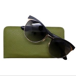 NEW Green Genuine Leather Soft Eye/Sunglass Case